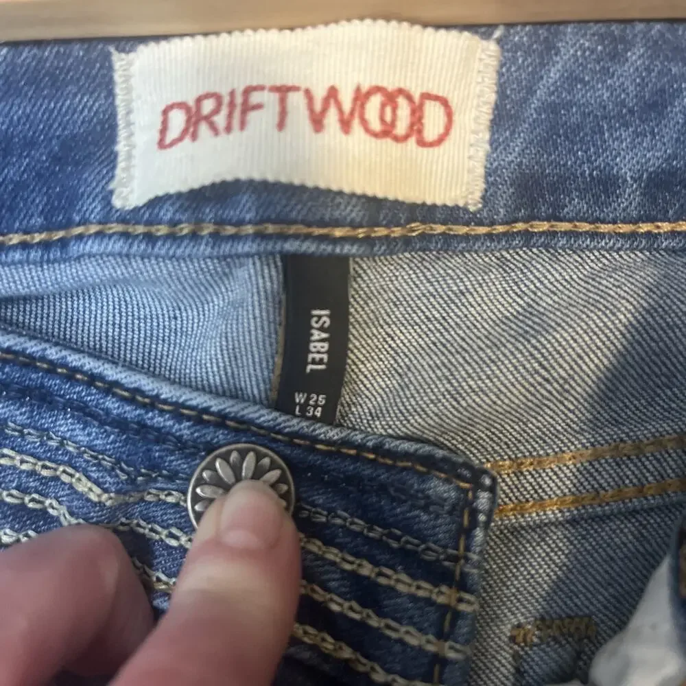 Driftwood Isabel Jeans Womens 25‎ Blue Frayed Hem Bootcut Stretch Denim Mid Rise
